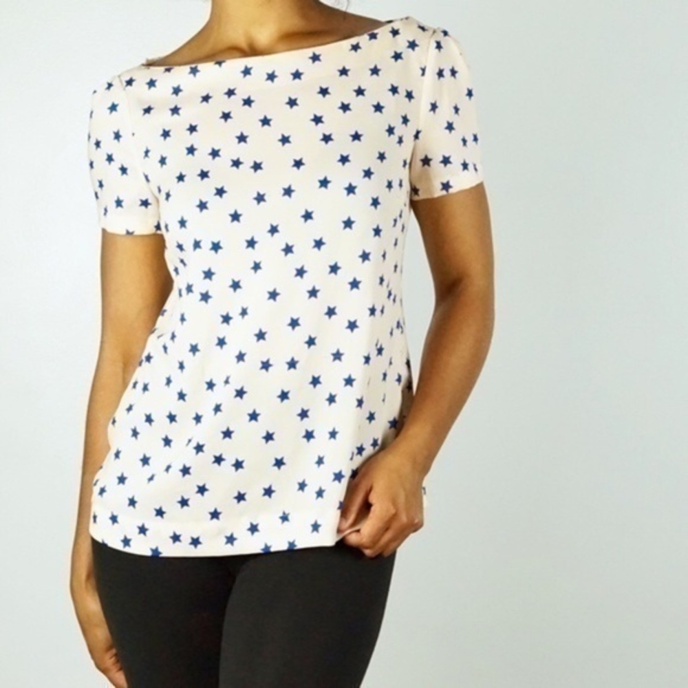 Zara Womens Size S‎ Star Print Chiffon Boatneck Blouse